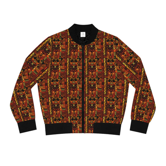 Golden Brown Afrofuturism African Print Women's Lightweight Bomber Jacket