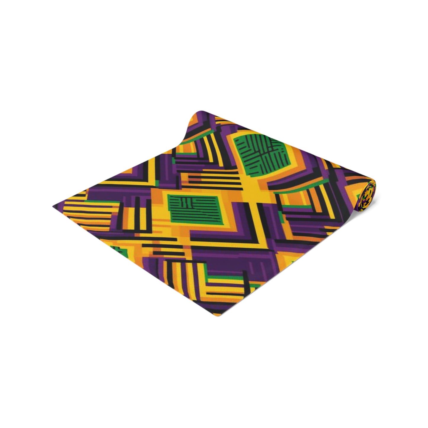 African Kente Print Mardi Gras Themed Table Runner, Festive Carnival Pattern Home Decor