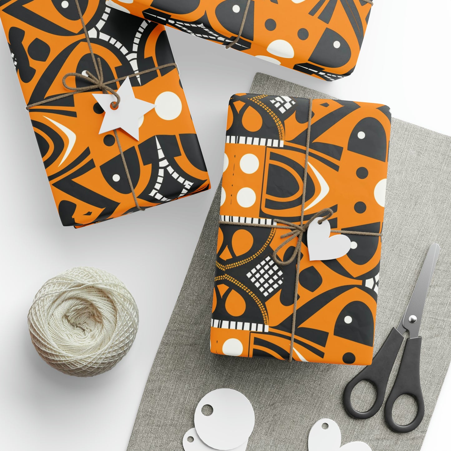 Orange Black African Print Wrapping Paper, Ethnic Print Wrapping Paper