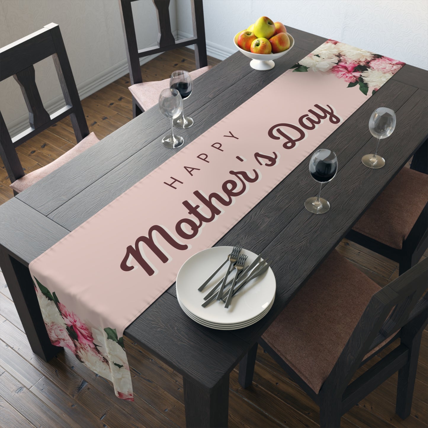 Elegant Peony Blossoms Mother's Day Table Runner, Elegant Mother's Day Decoration