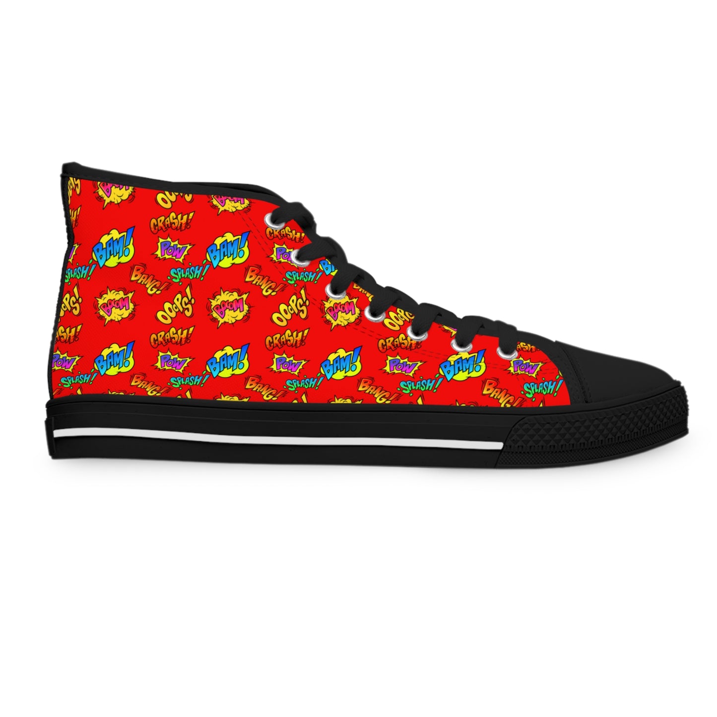 Comic Book Sound Effects Hi-Tops for Women, Onomatopoeia Red Splash Explosion Fashion