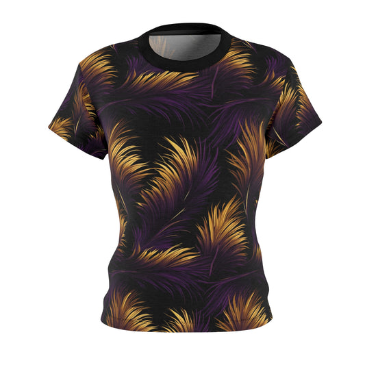 Mystic Bronze Palm Leaves Women's Shirt, Exquisite Purple and Gold Leaf T-Shirt for Women, Trendy botanical artwork Inspired T-Shirt