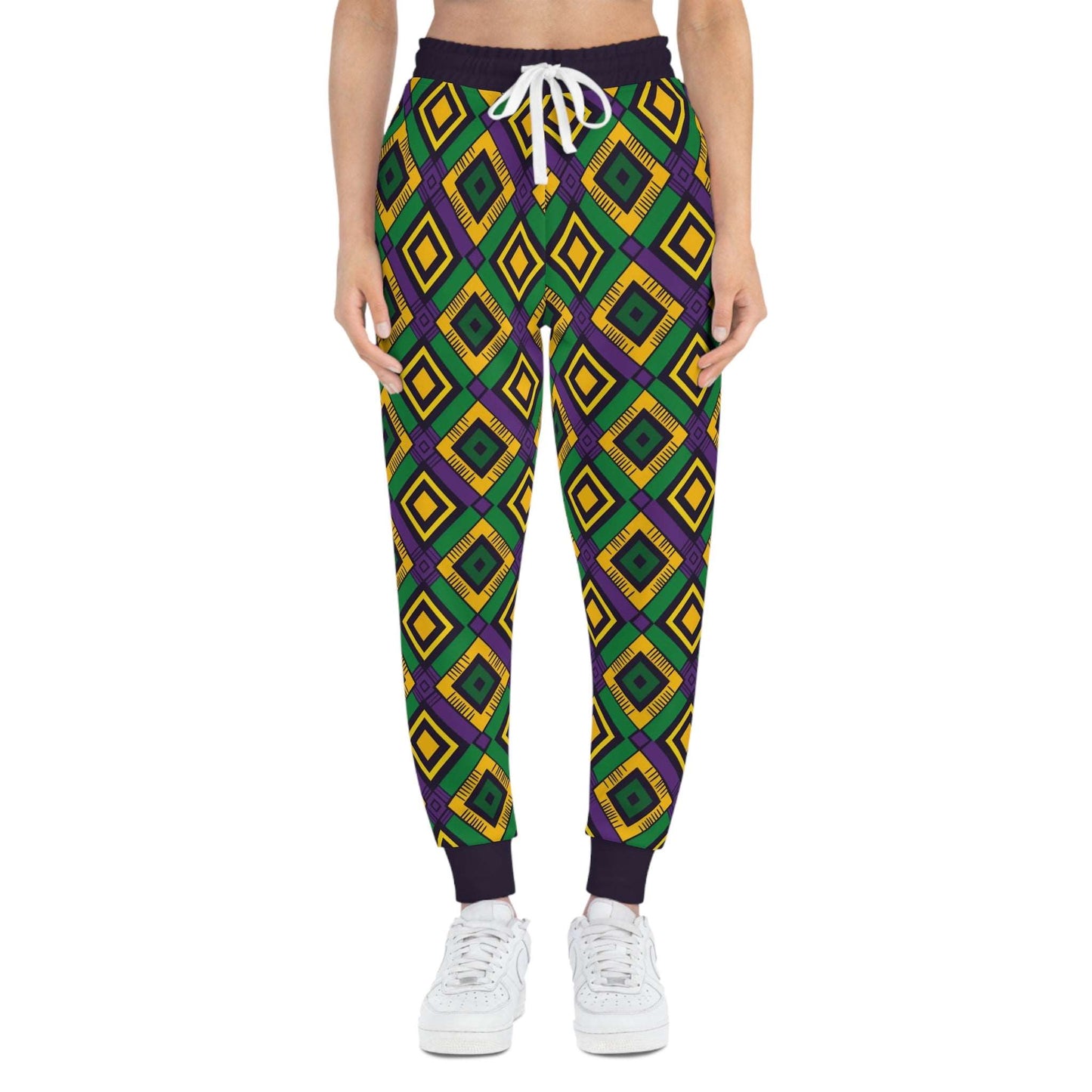 African Kente Mardi Gras Unisex Athletic Joggers, Festive Carnival Themed Pants