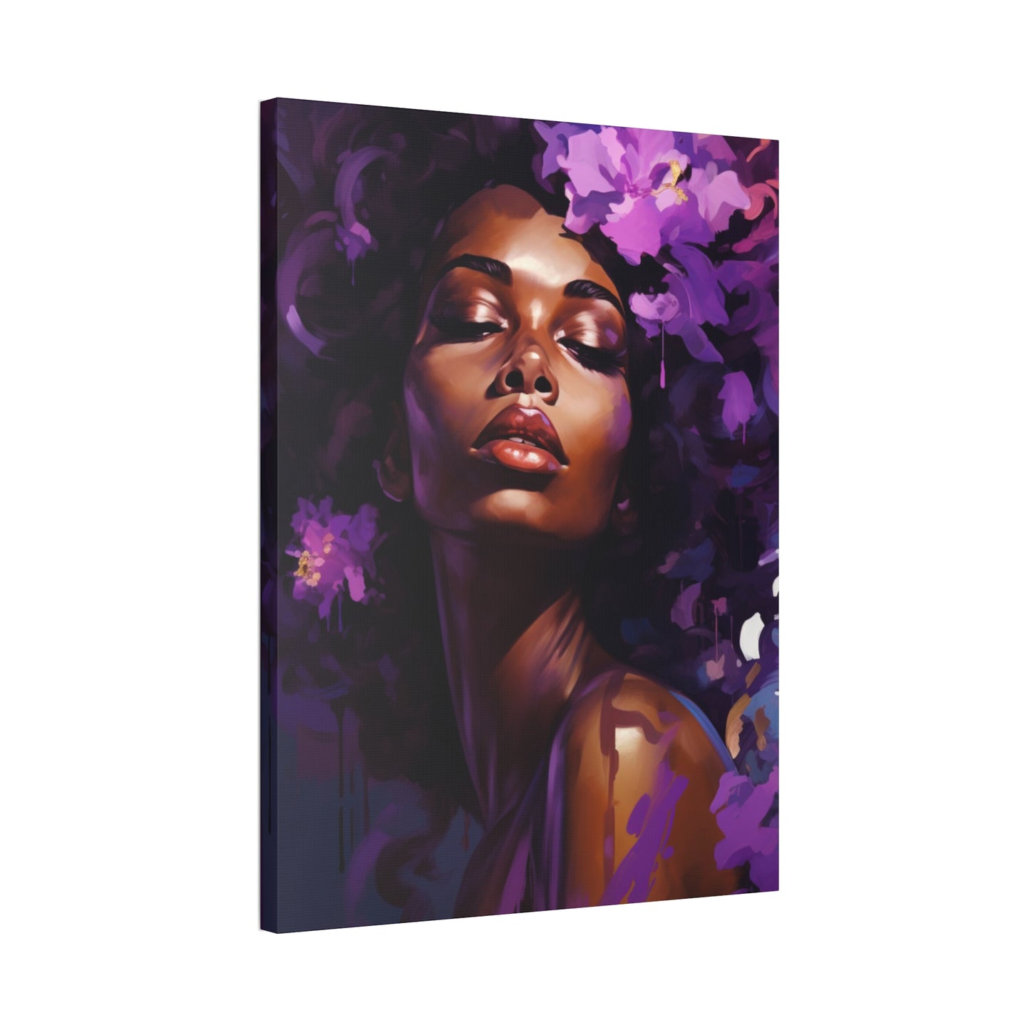 African Woman Stretched Canvas Print - Art Nouveau Purple Decor Canvas Poster