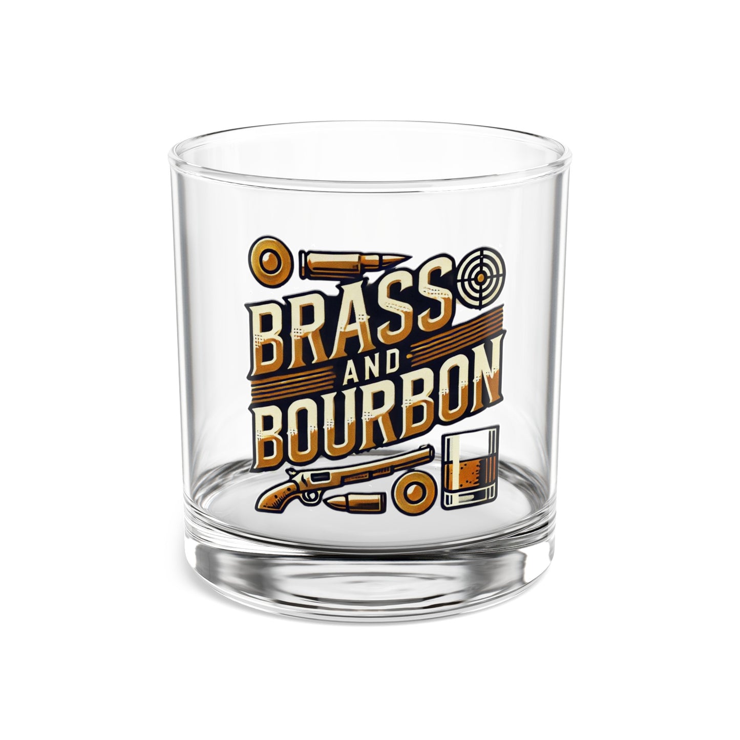 Brass & Bourbon Rocks Glass 10oz, Clear Tempered Glass , Pro 2A and Bourbon Enthusiasts