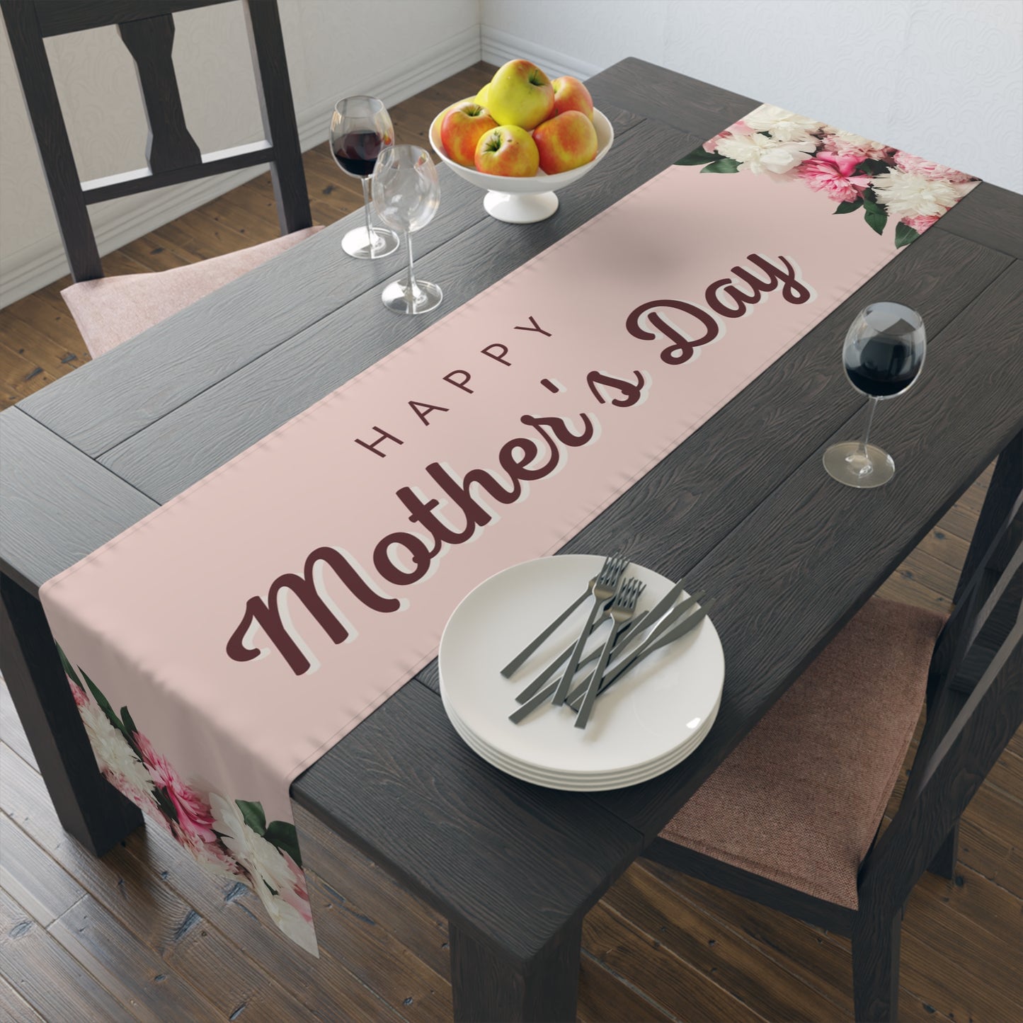 Elegant Peony Blossoms Mother's Day Table Runner, Mother's Day Celebration Decor