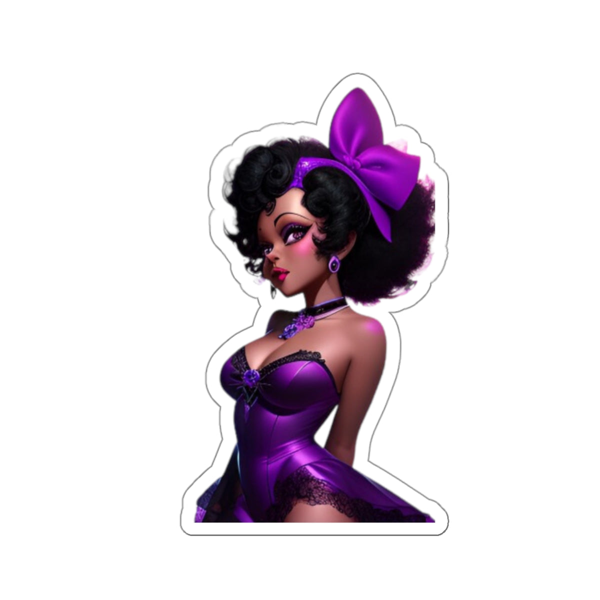 Black Woman Pin-Up Girl Sticker, Sexy Black Woman in Purple Lingerie Sticker