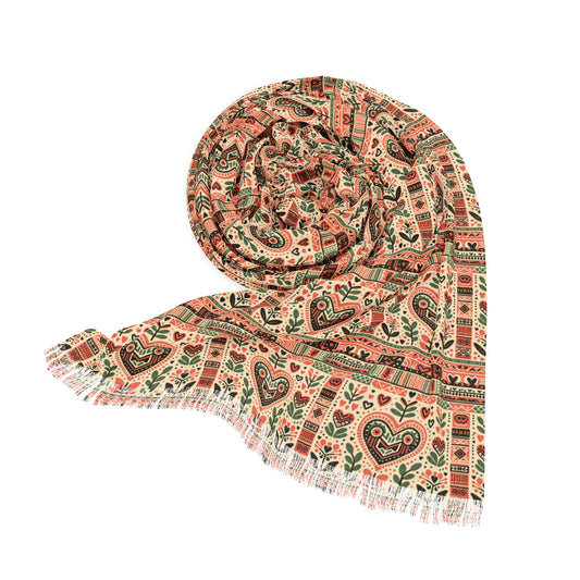 Valentines Day AKA Sorority Inspired MudCloth Pattern Scarf, Pink & Green Romance Theme Cover Up