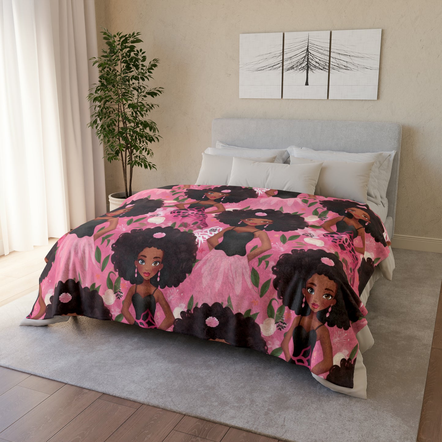 Pink Black Baby Doll Pattern Inspired Bed Cover