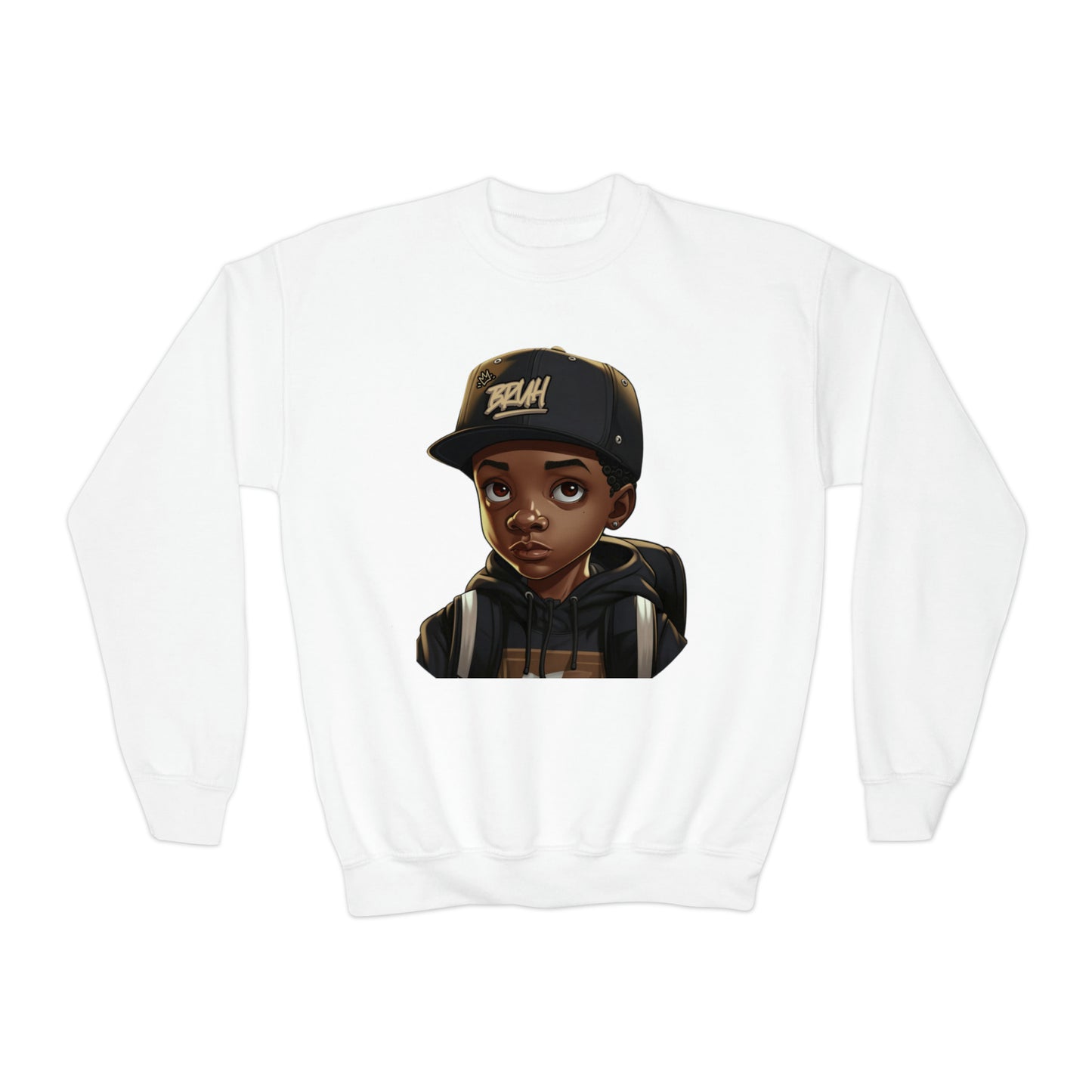 Cool Bruh Black Boy Icon Youth Crewneck Hoodie