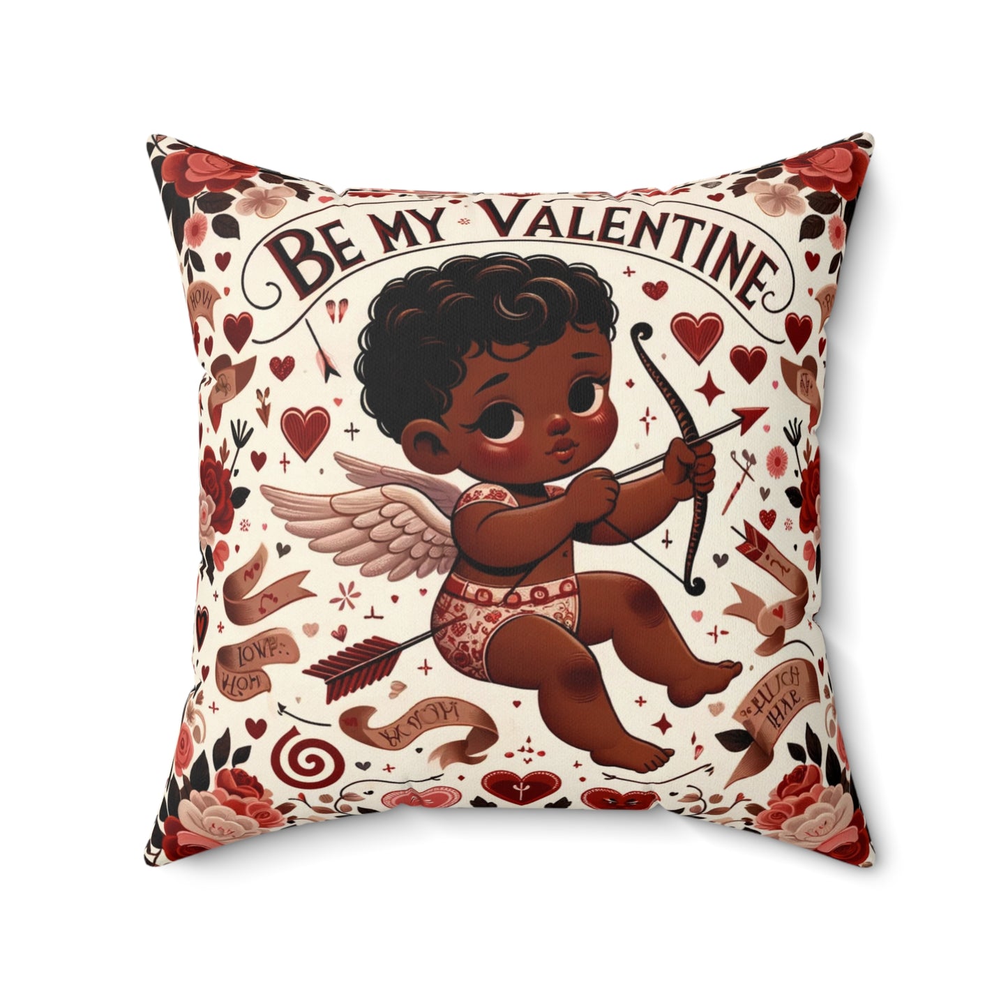 Black Baby Cupid Valentines Day Pillow, Be My Valentine Cupid Home Decor