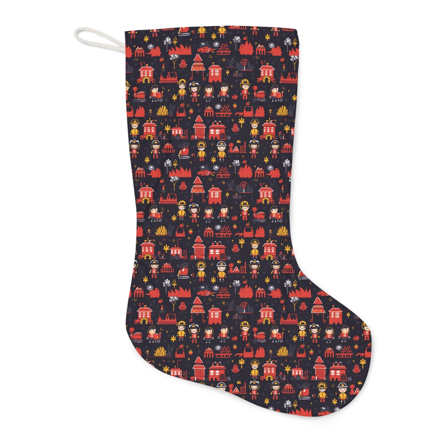 Firefighter Themed Holiday Stocking, First Responder Pattern Christmas Stocking