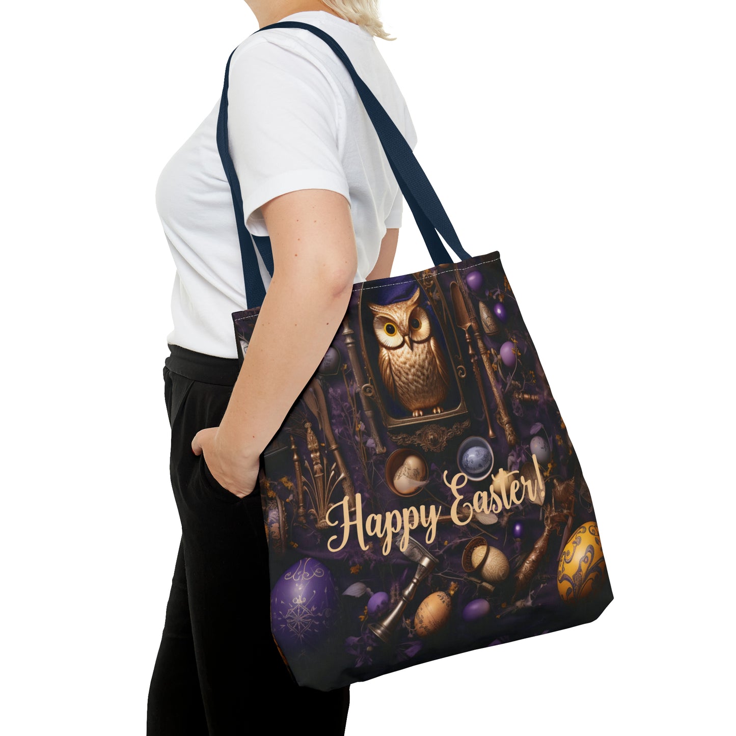 Enchanted Owl Easter Tote Bag - Durable Spun Polyester with Vintage Charm