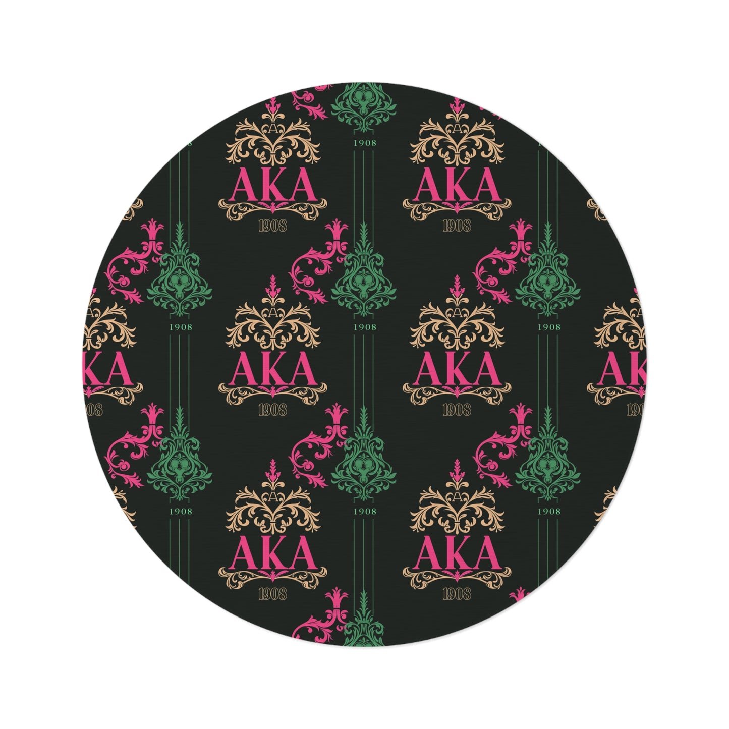 AKA Pink and Green Round Rug, 60" Sorority Sisterhood Decor, Alpha Kappa Alpha, Three Design Choices, Ideal Gift for AKA Sisters