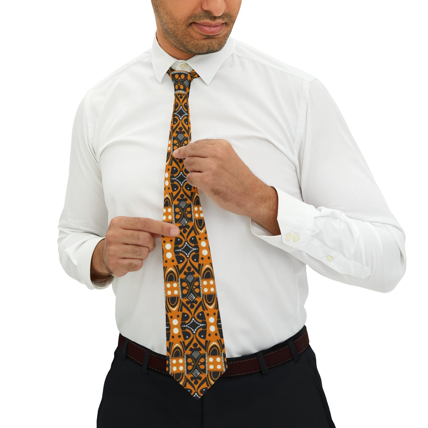 Yellow & Black African Print Mens Tie, African Print Mens Business Attire