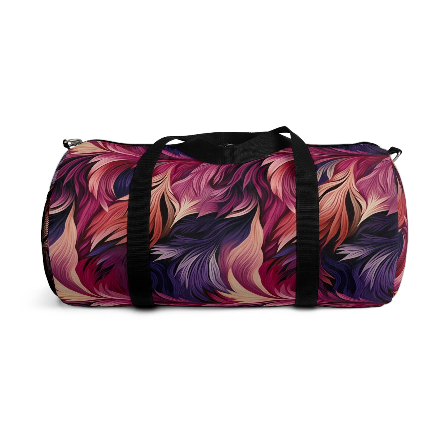 Unique Purple and Pink Swirl Gym Bag, Fine Feather Detail, Rich Color Contrasts, Leaf Patterns