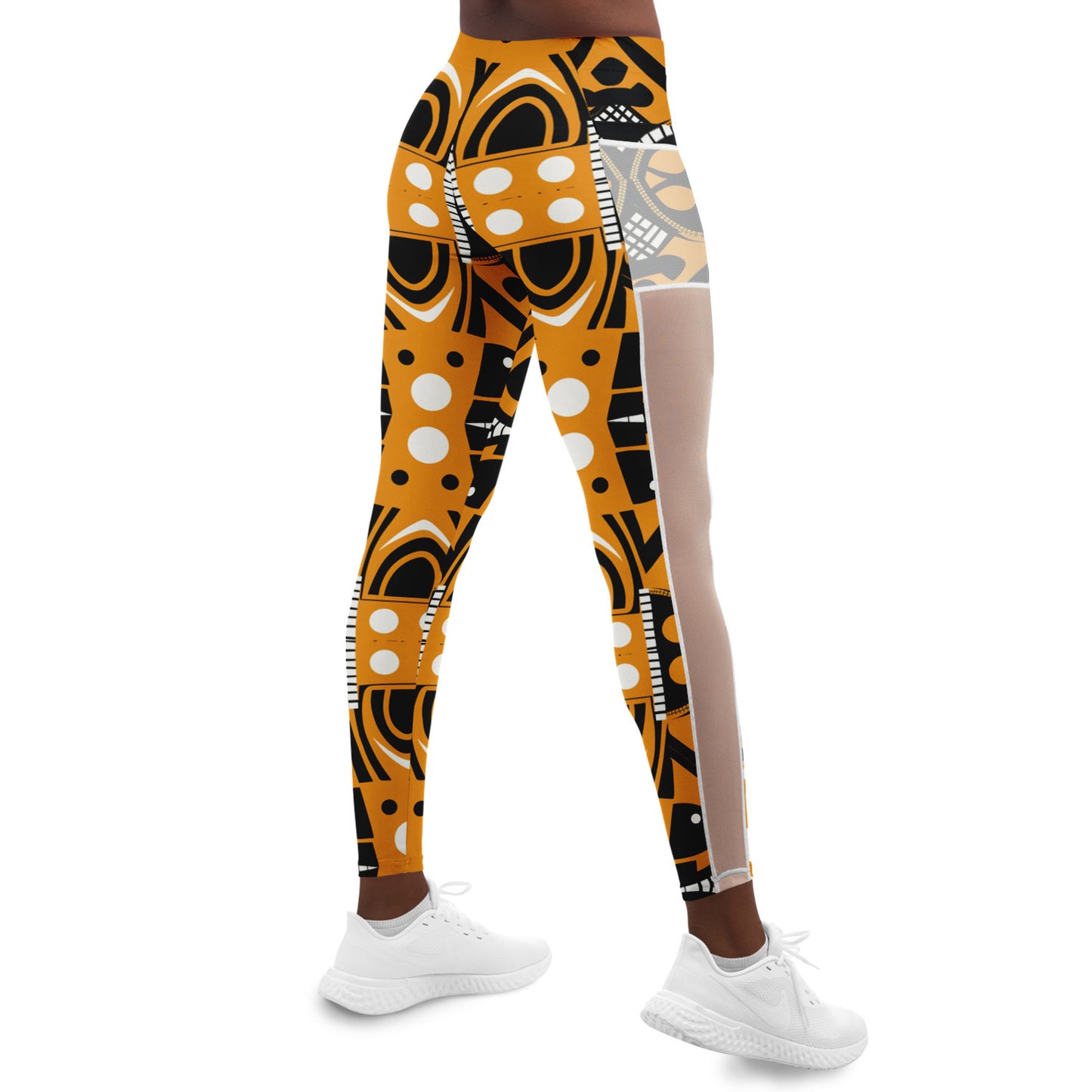 African Print Mesh Pocket Leggings, African Print Athleisure