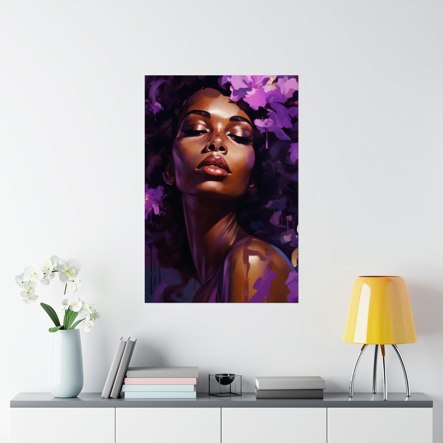 African Woman Matte Vertical Poster Print, Art Nouveau Purple Art Decor,  Black Woman Art Matte Vertical Posters