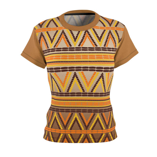 African Print Womens Tee Shirt Gold Orange Brown and Yellow Pattern TShirt