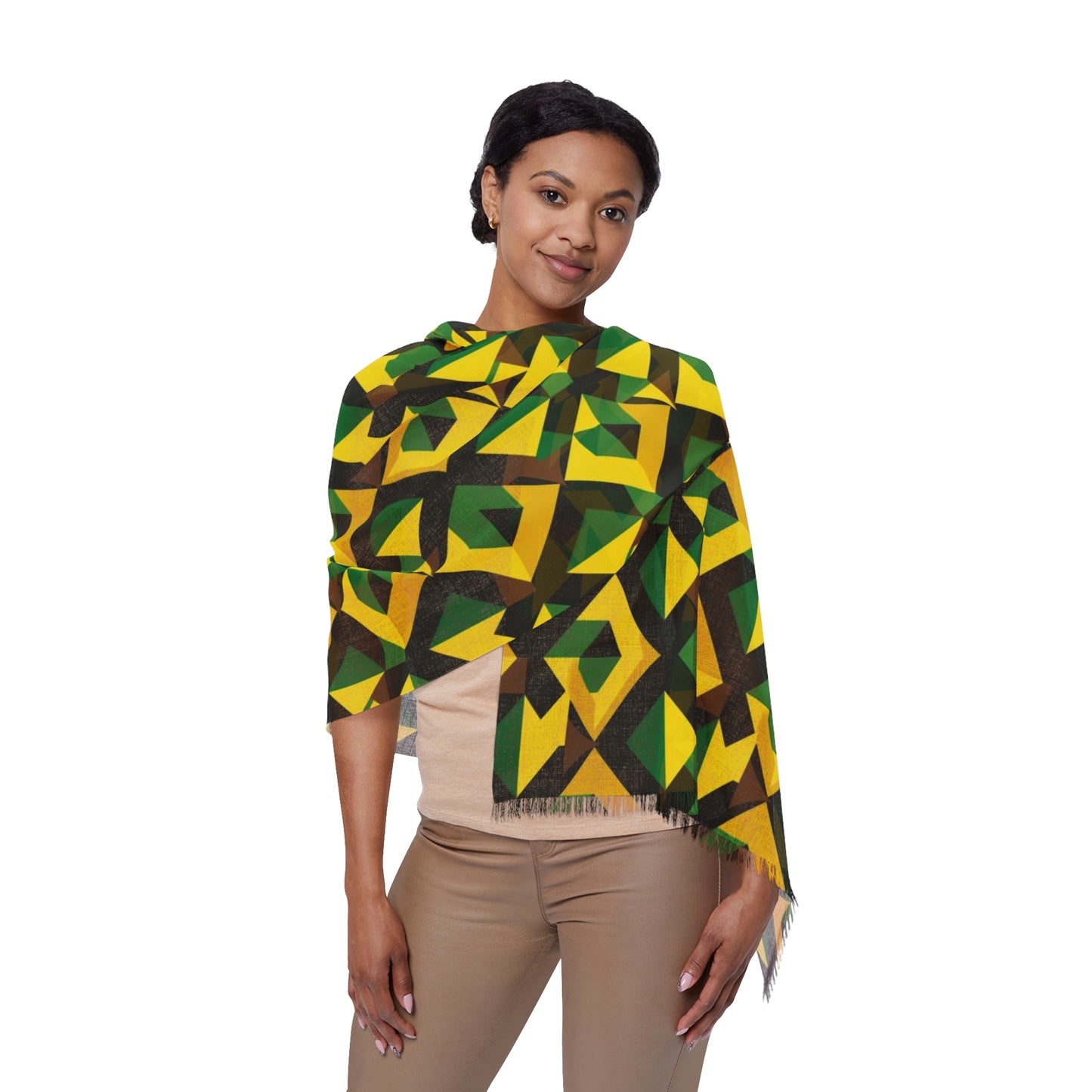 Jamaican Flag Fusion Women's Scarf, Green Yellow Black Scarf, Jamaican Pride Accessory