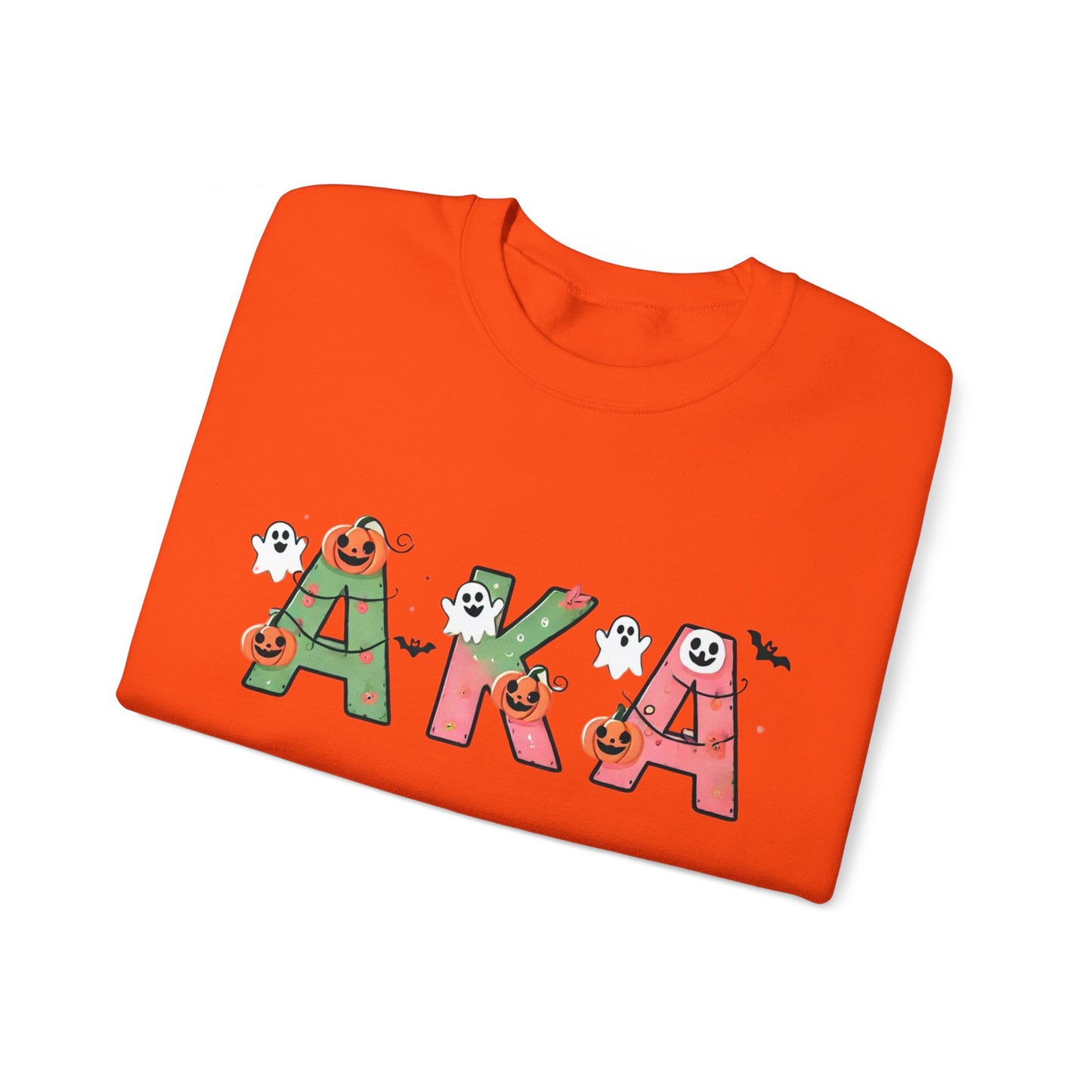 AKA Sorority Halloween Unisex Heavy Blend Crewneck Sweatshirt, Pink and Green Ghost Design