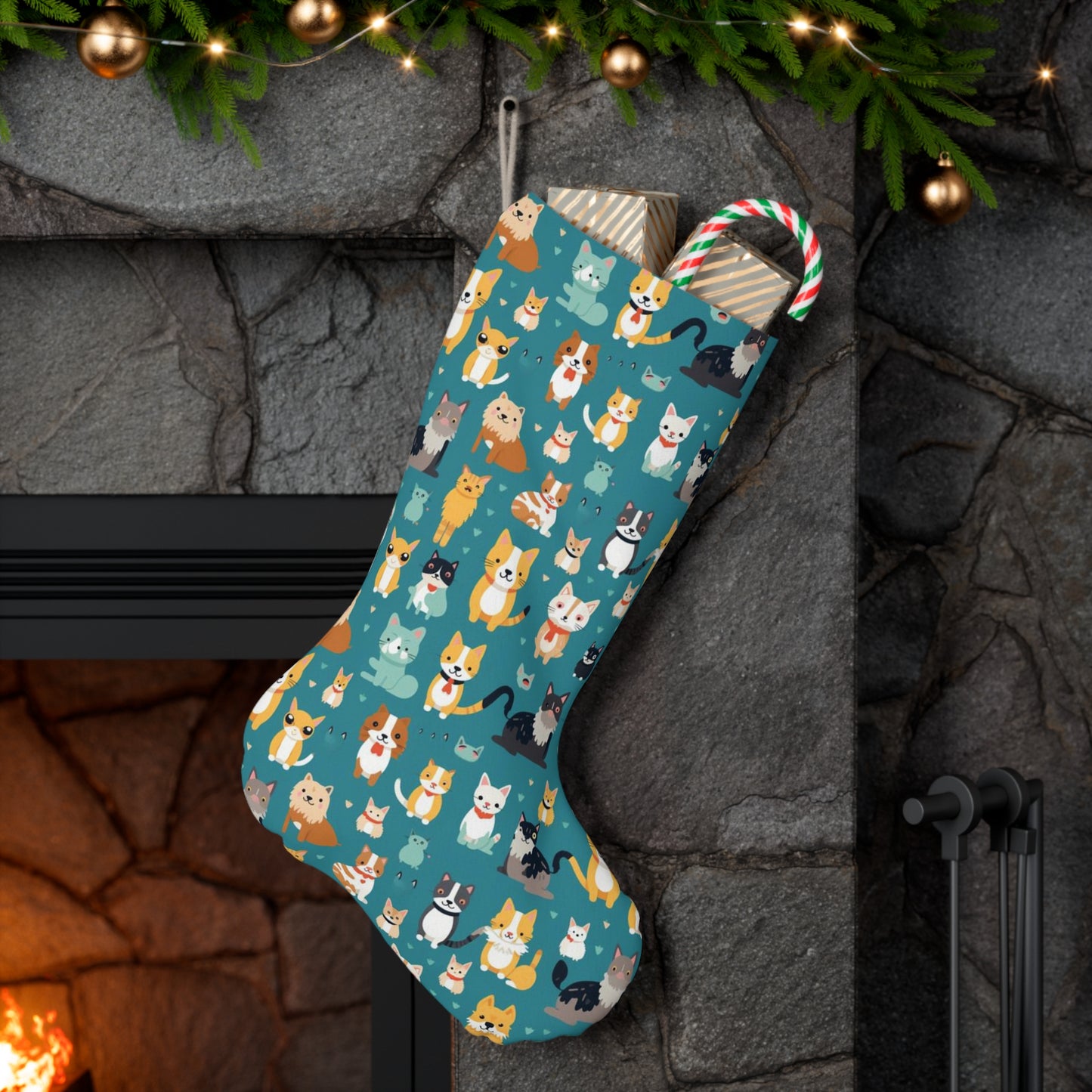 Dog and Cat Lover Holiday Stocking, Animal Lover Holiday Decor