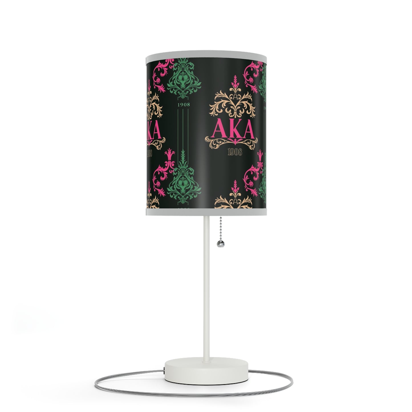 AKA Sorority Pink & Green Table Lamp, Steel Base, High-Res Shade, Dorm Room Decor, Perfect AKA Housewearming Gift, Pretty Girl Office Decor