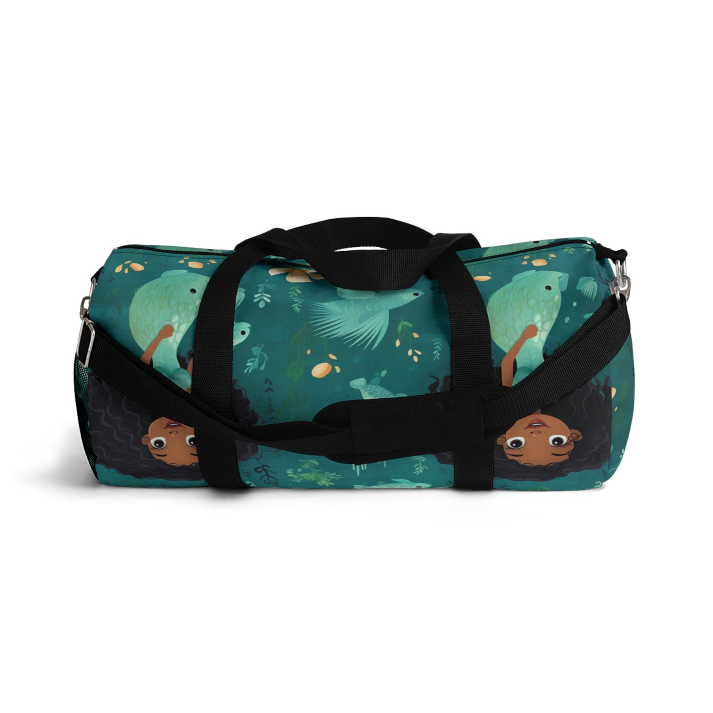 Under The Sea Black Girl Mermaid Print Duffle Bag, African American Mermaid Overnight Bag