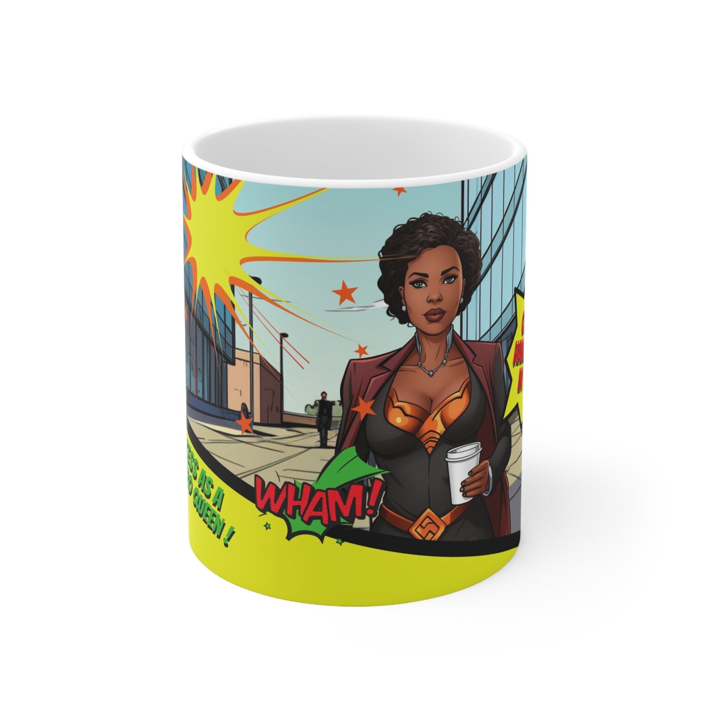 Empowering Black Woman Superhero Coffee Cup for Multi-Tasking Business Women