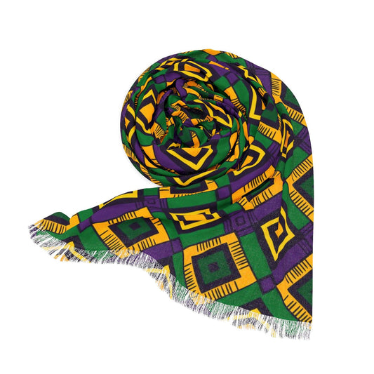 African Kente Cloth Print Polyester Lightweight Scarf, Festive Carnival Themed  Scarf