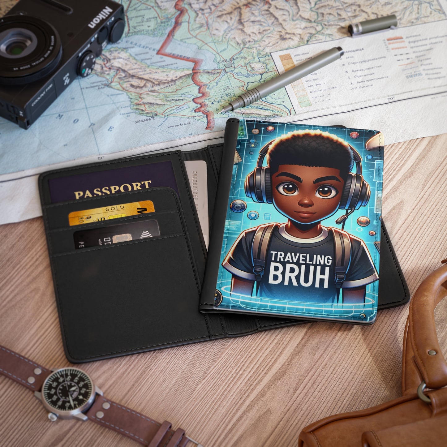 Bruh African American Boy Passport Cover, Black Boy Joy Travel Wallet