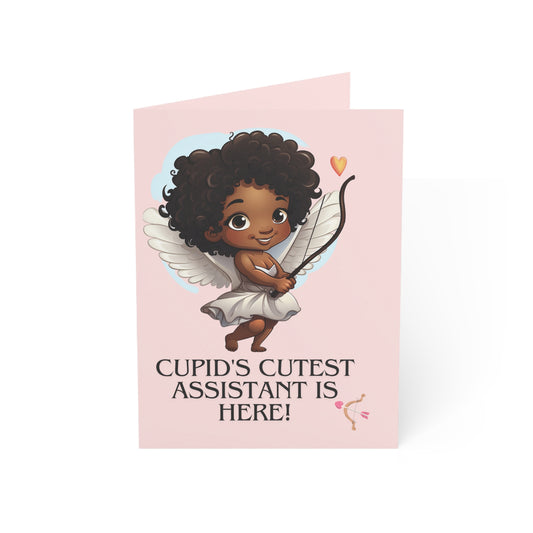 Black Girl Cupid Cute Valentine's Day Greeting Cards(1, 10, 30, and 50pcs), Bulk Valentines Day Cards For African American School Aged Kids