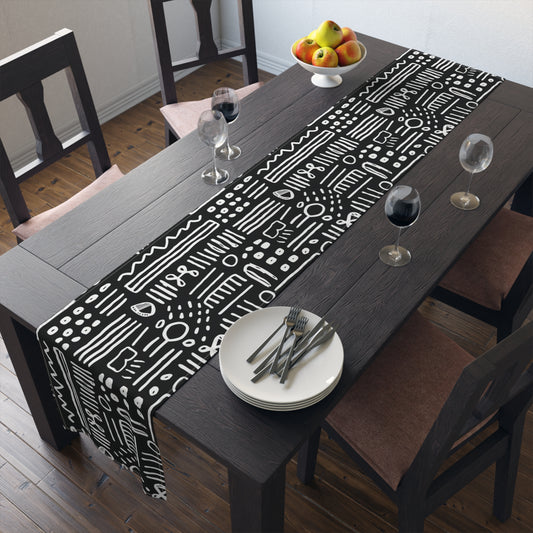 Black & White African Mud Cloth Print Table Runner