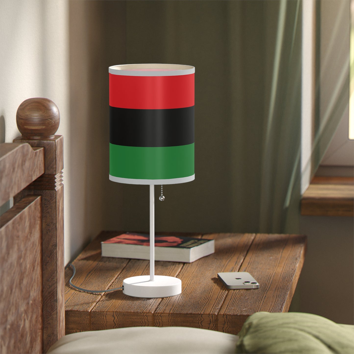 Red Black and Green Pan African Flag Lamp on a Stand, US|CA plug