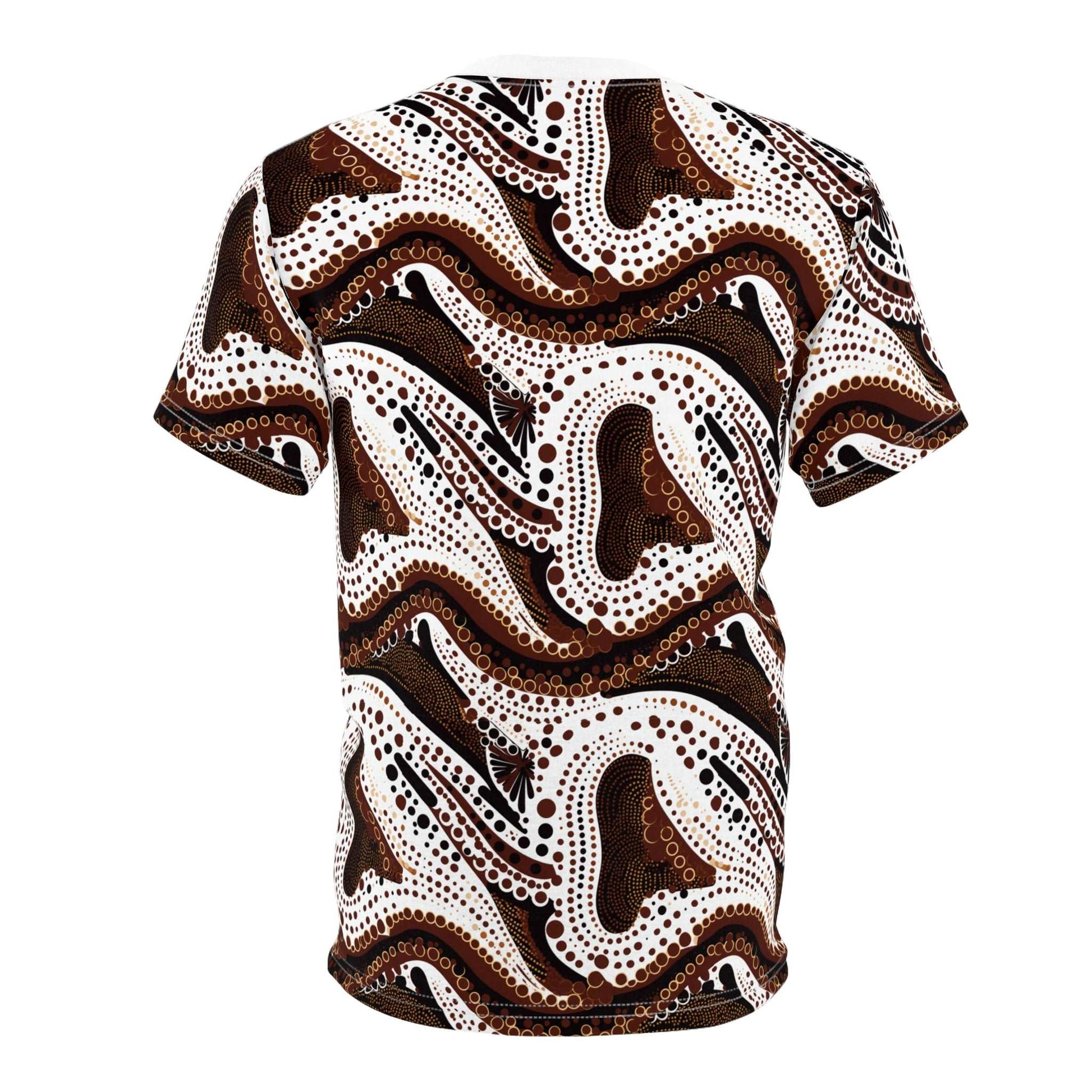 African Wax Print Ankara All-Over Pattern T-Shirt in Brown, White, and Black