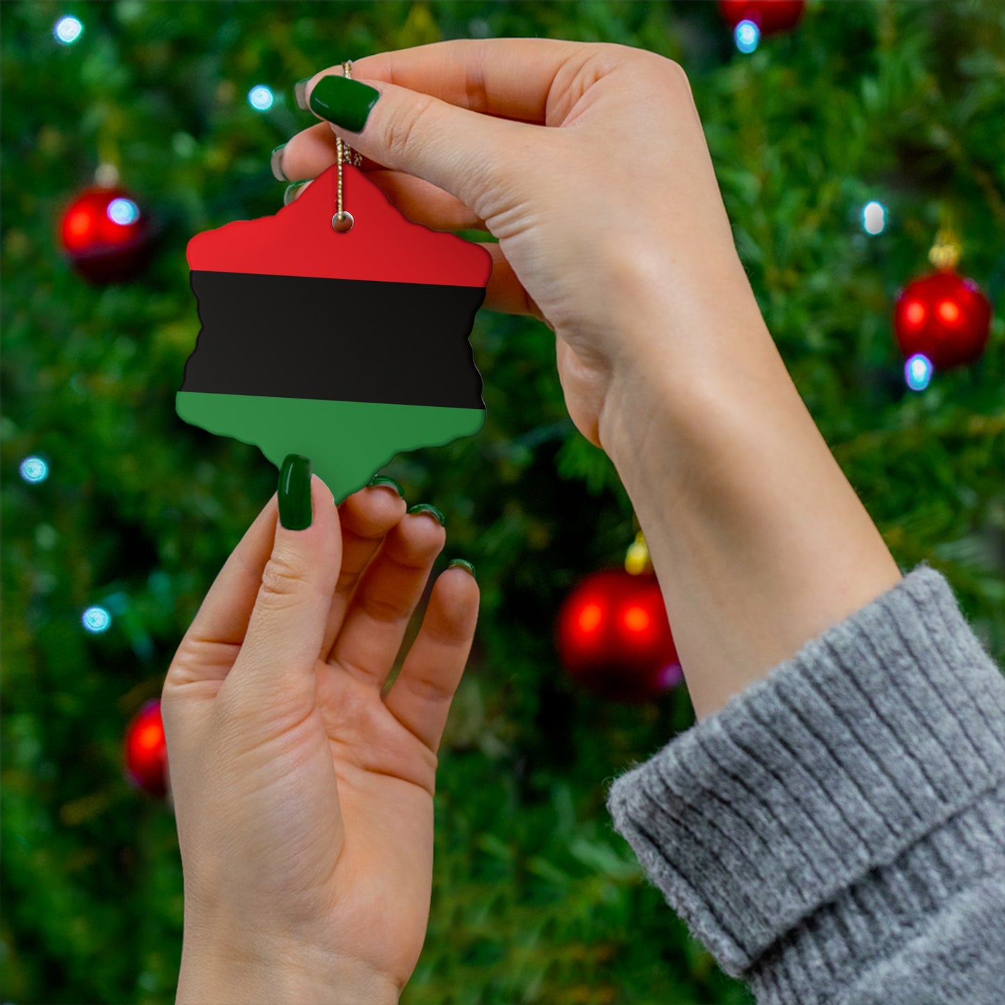 Red Black & Green Pan African Garvey Holiday Ornament - Ships Free