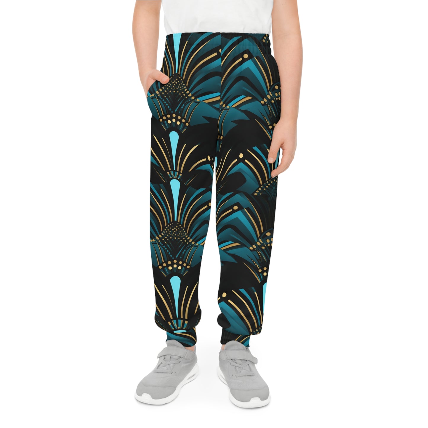 Children's African Ankara Print Joggers, Zanzibar Blue & Ebony Black Fashion For Kids