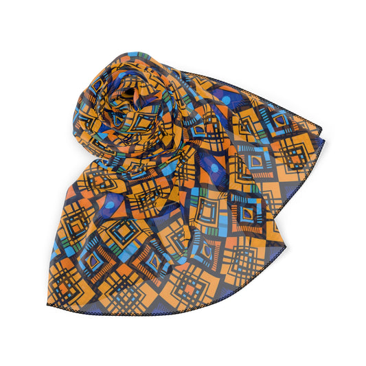 Kente Cloth African Market Inspired Geometric Print Sheer Scarf