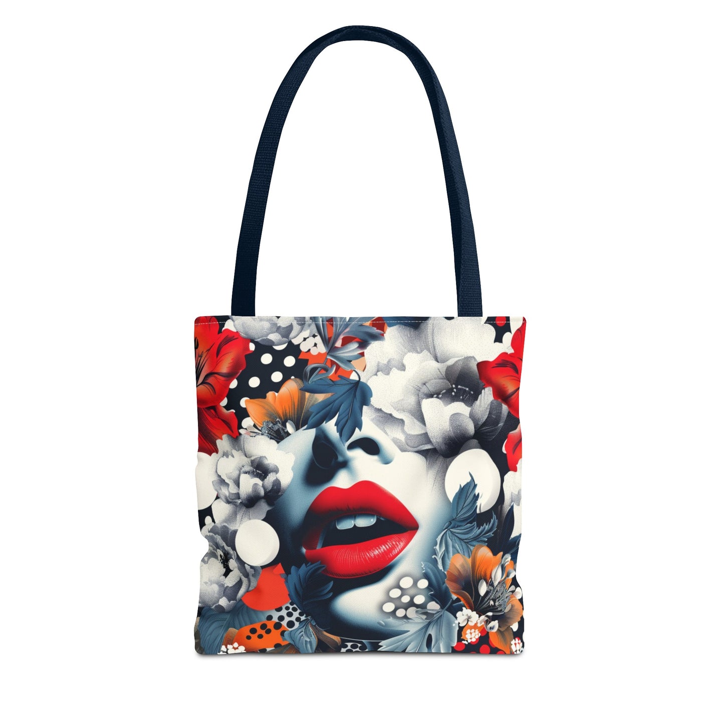 Artistic Floral High Fashion Tote Bag, Modern Polka Dot Carryall