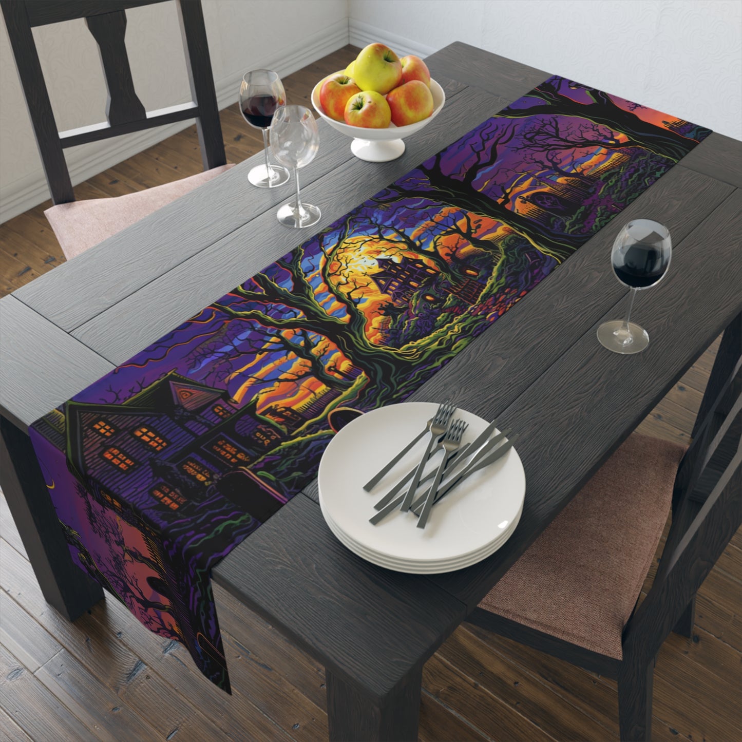 Halloween Table Runner, Haunted House & Graveyard Designs