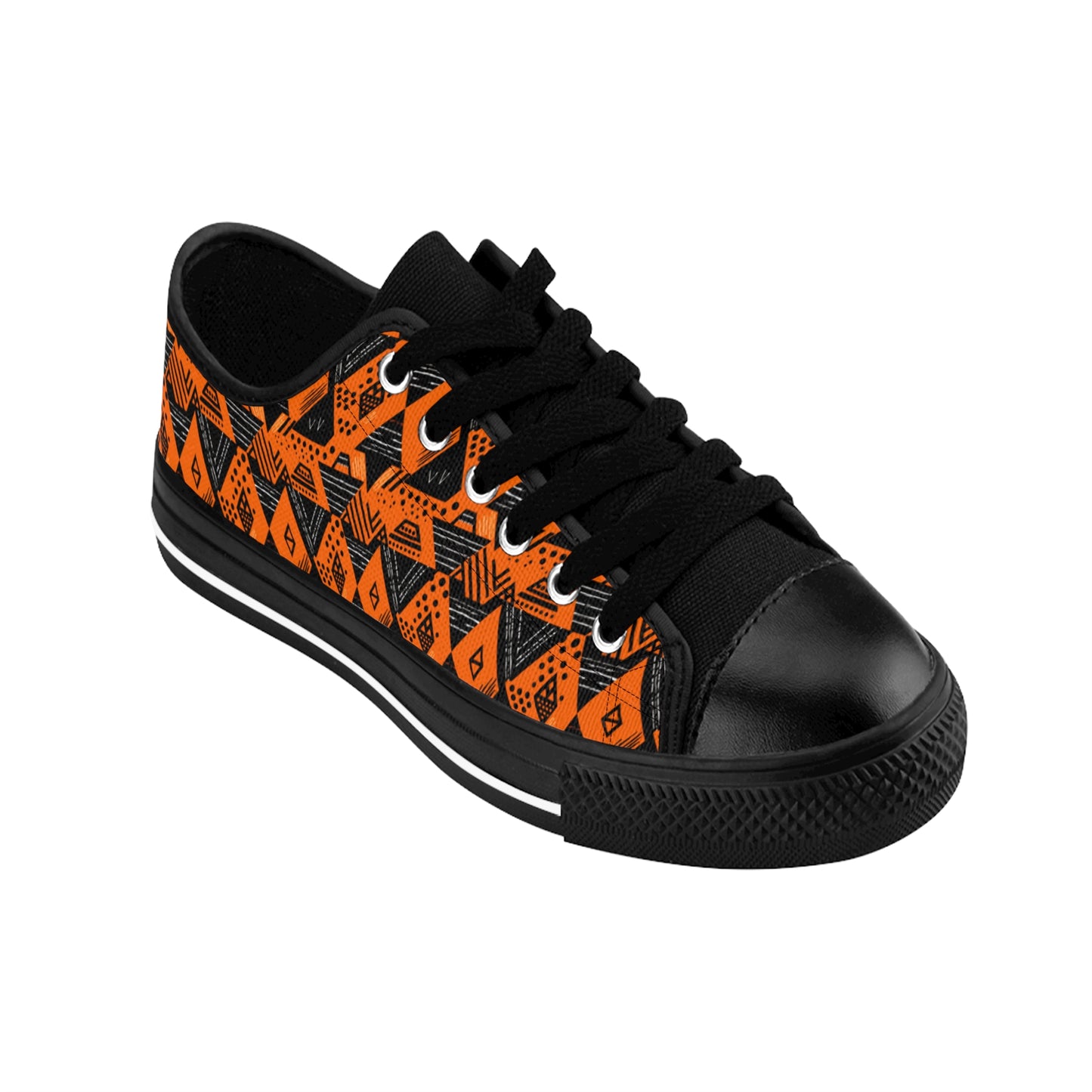 Men's Orange African Mud Cloth Print Low Top Sneakers, Orange & Black African Print Apparel