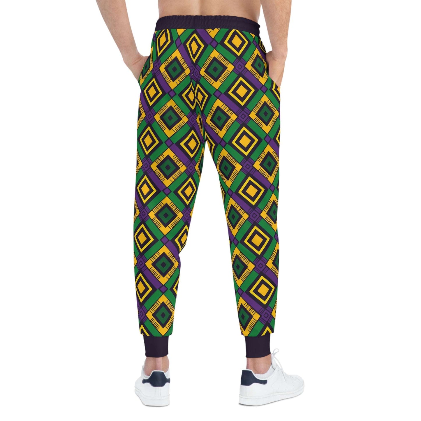 African Kente Mardi Gras Unisex Athletic Joggers, Festive Carnival Themed Pants