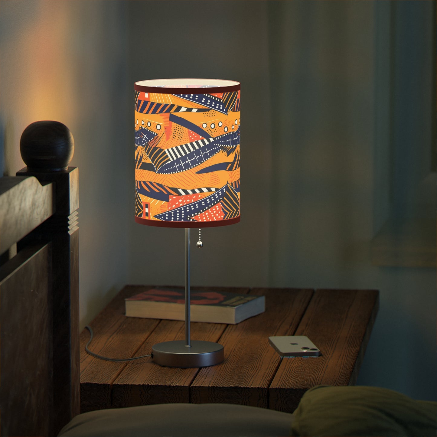 African Kente Print Table Lamp, Multicolor Mudcloth Design Lighting