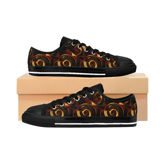 Crimson, Gold & Black African Ankara Print Men's Sneakers - Heritage Fashion Low Tops