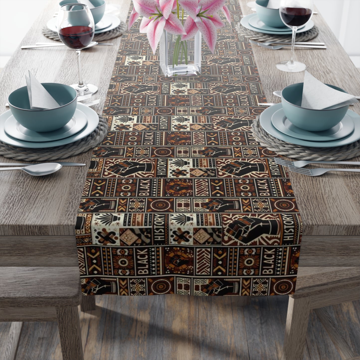 Black History Pattern Table Runner, African American Heritage Table Cloth