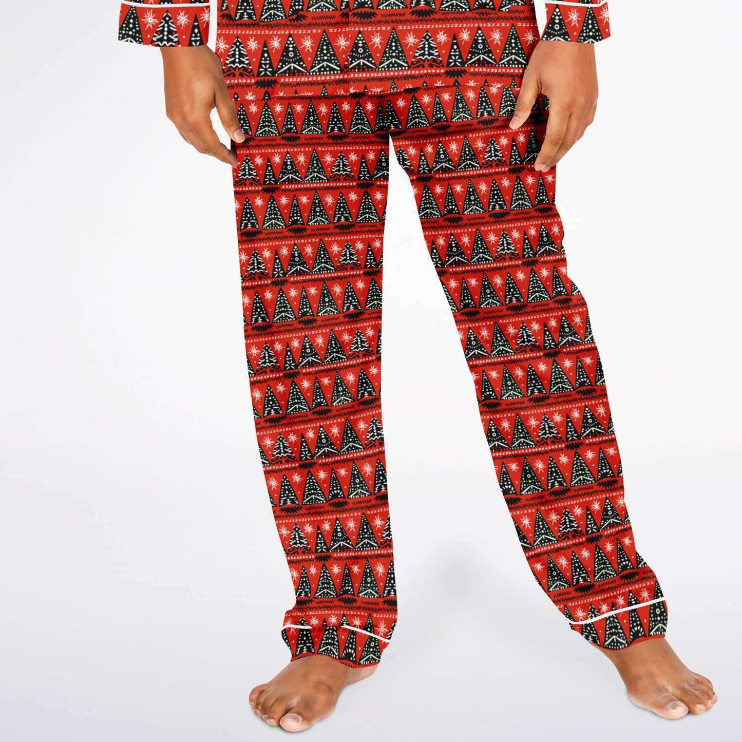 Men's African Print Christmas Tree Satin Pajama Set | African Print Luxury Sleepwear |  Holiday Men's Pajama Set - Ships Free