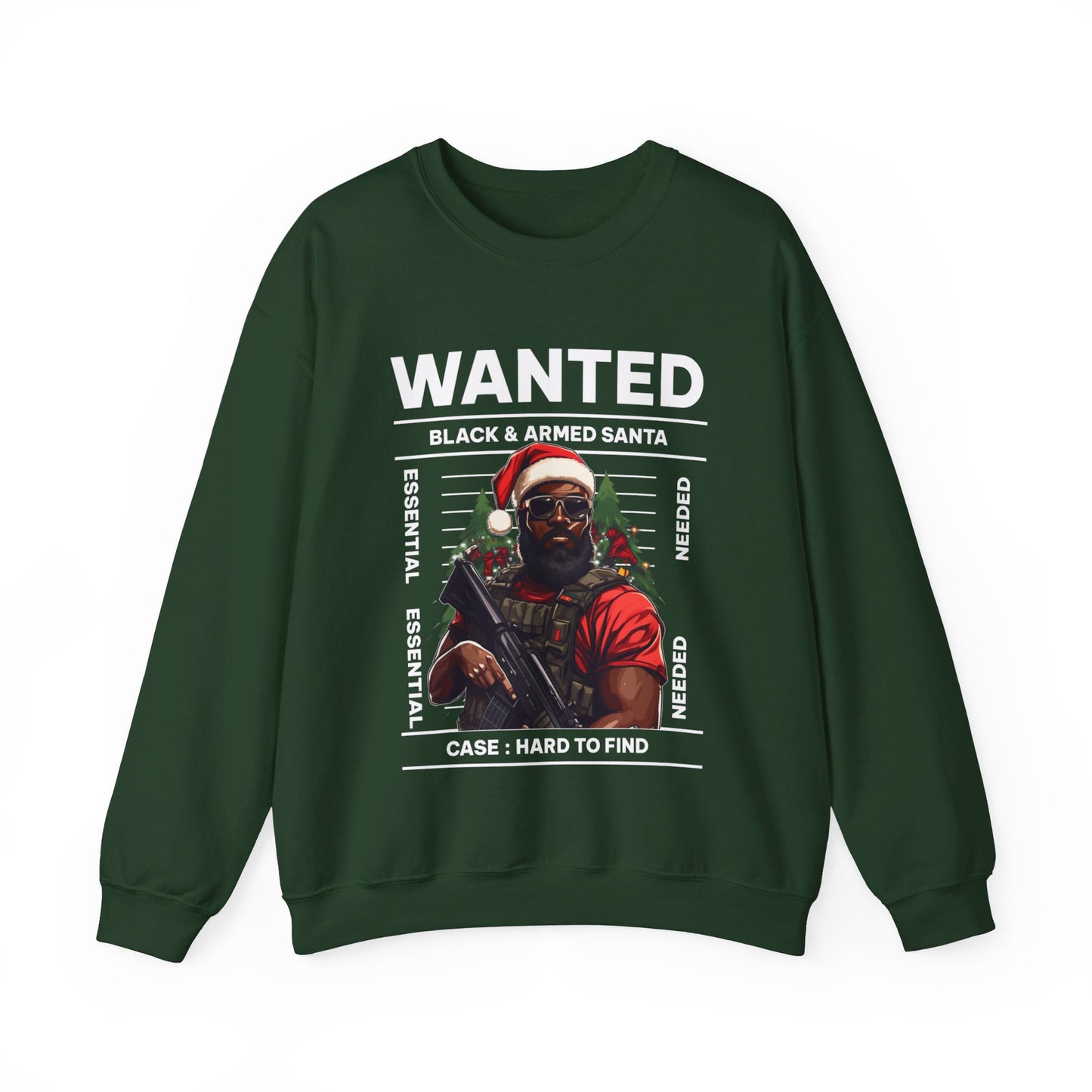 Holiday Wanted Black & Armed Santa Sweatshirt, Festive Pro Gun Christmas Sweater