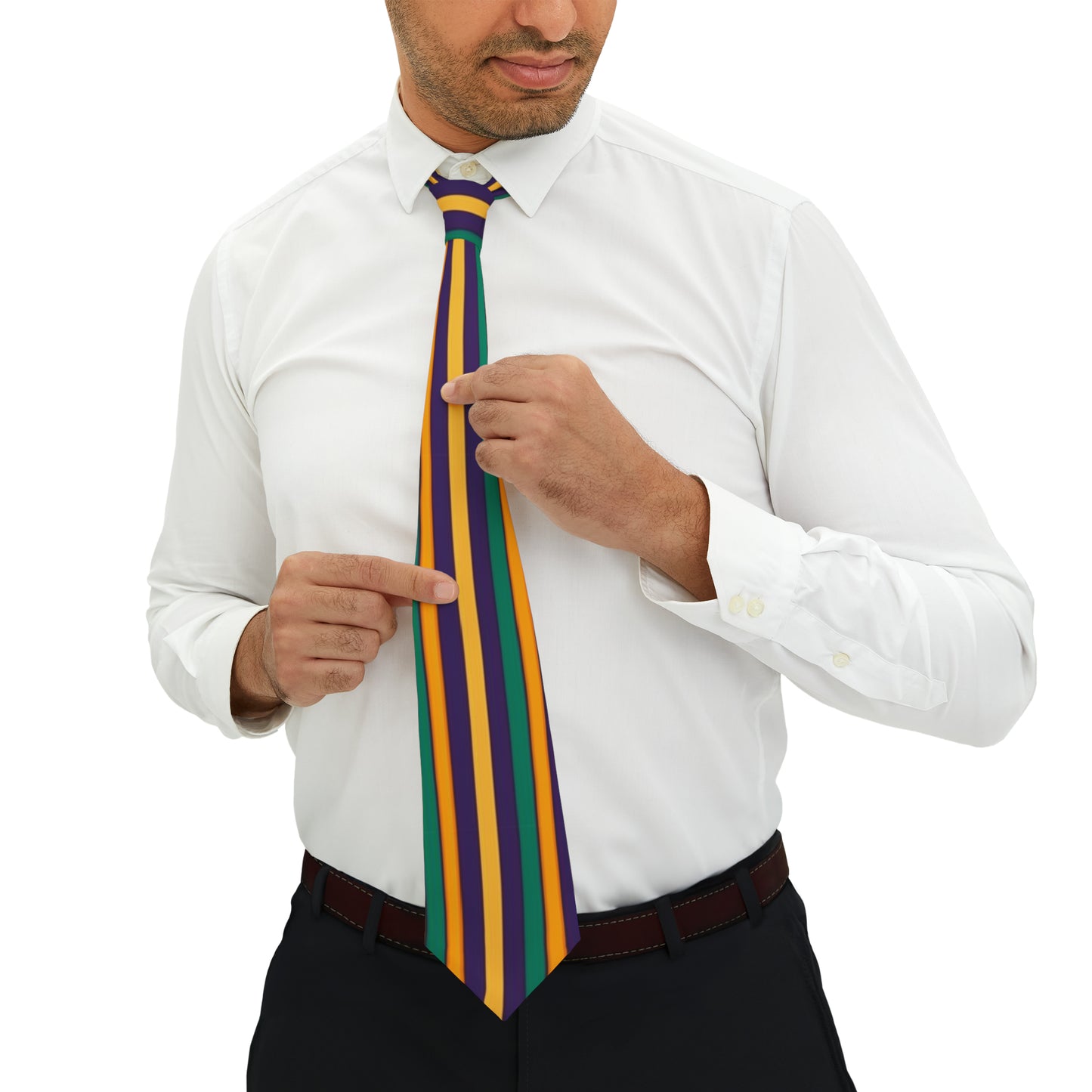 Mardi Gras Themed Stripped Mens Necktie, Carnival Mens Apparel, Fat Tuesday Festive Wear