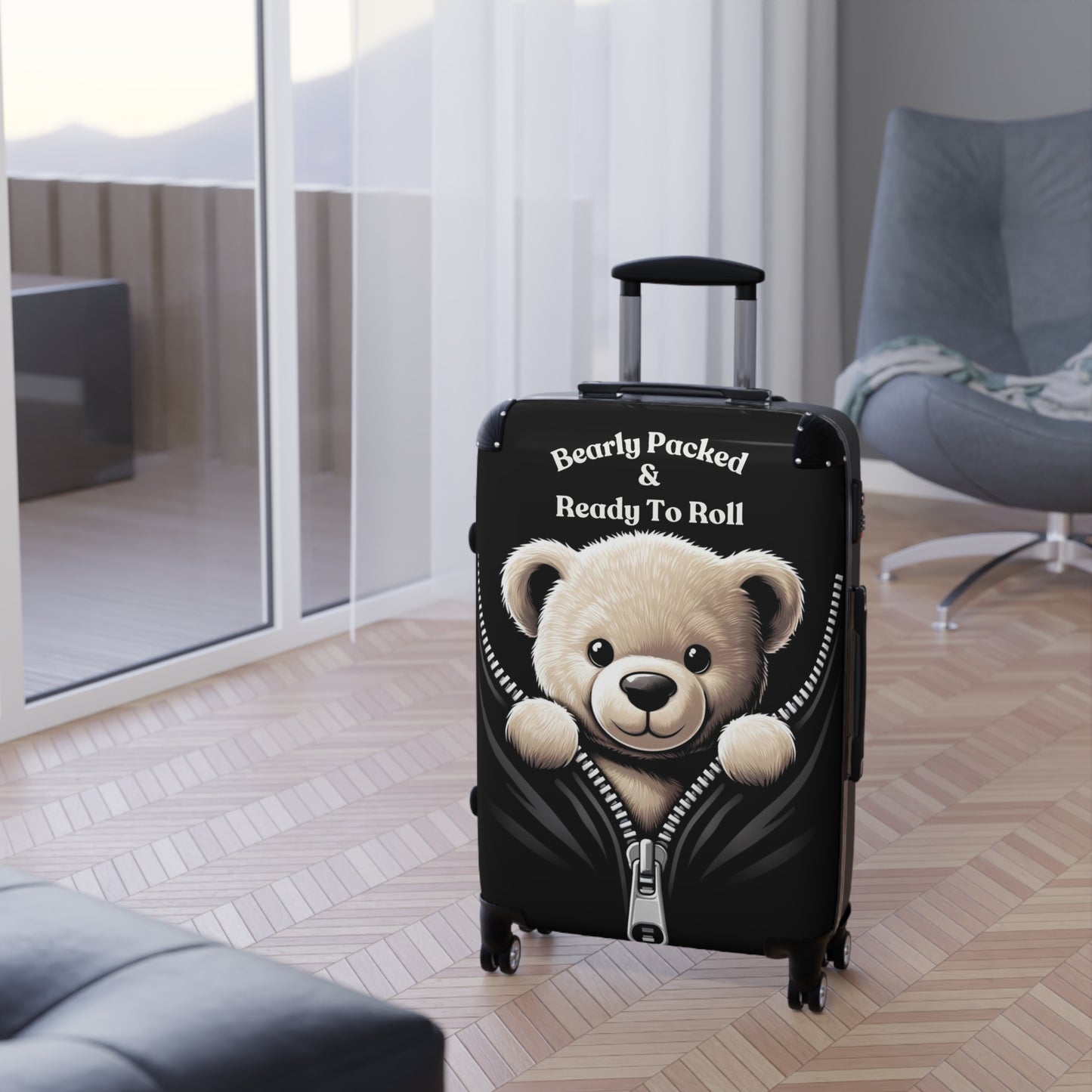 Bearly Packed & Ready To Roll" Cute Bear-Themed Rolling Luggage – Perfect for Kids and Travel Enthusiasts,