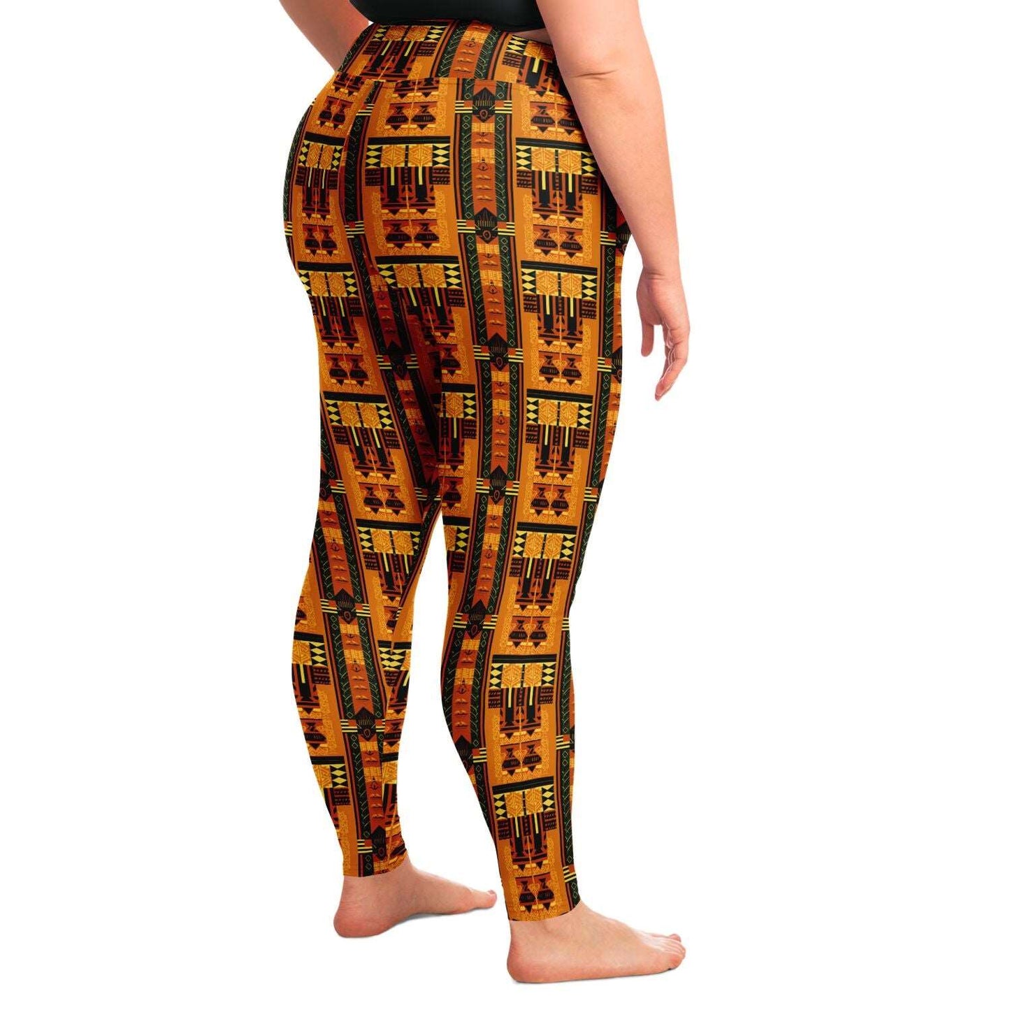 Afrofuturism African Print Plus Size 2XL - 6XL Women's Leggings, Terracotta African Ankara Pattern Print Curvy Activewear